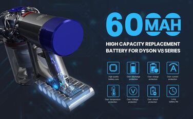 Змінна батарея BATTOOL 25,2 В 6000 мАг для пилососа Dyson V8 Animal/Absolute/Motorhead