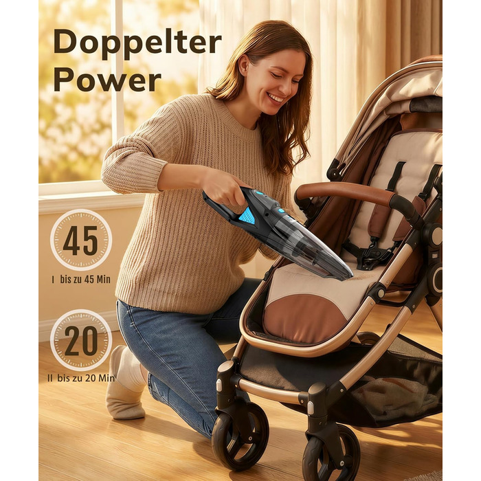 Акумуляторний ручний пилосос для авто та дому, потужність 25000Па, бездротовий з HEPA-фільтром та набором насадок, для шерсті тварин та килимів (Чорний)