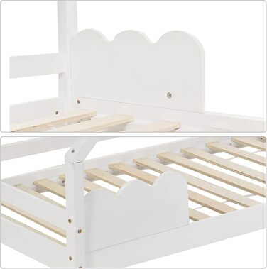 Ліжко дитяче Merax 90x200 см, будиночок з ламелями, захистом від падіння, для хлопчиків та дівчаток, біле