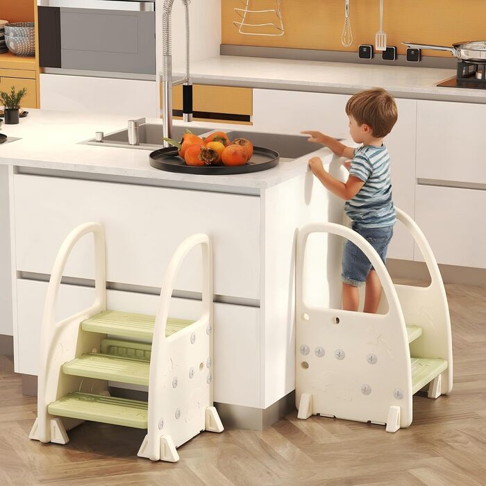 Дитячий ходунок-стілець Hoopyosms Tritthocker з ручкою, безпечний та стійкий, 2/3 сходинки для ванної, кухні та туалету (зелений)