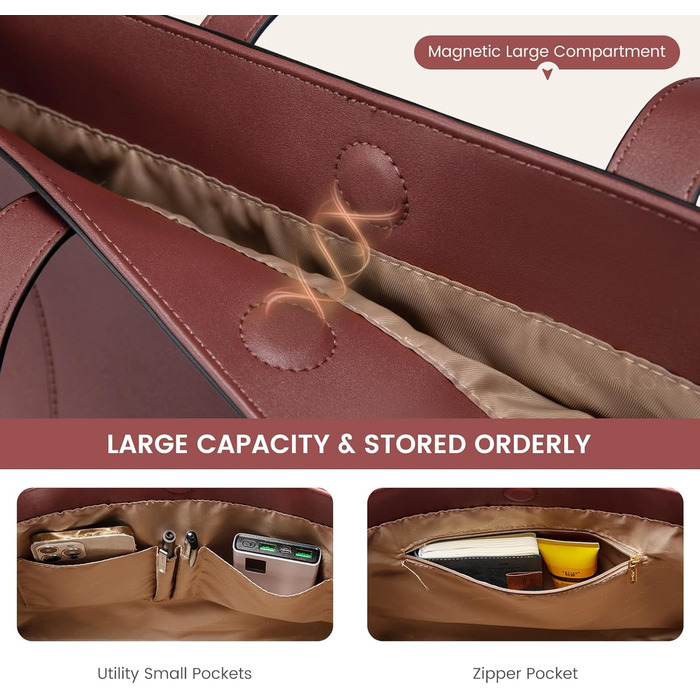 LOVEVOOK Сумка-шопер з натуральної шкіри, велика жіноча сумка на плечі, коричнева, для роботи та повсякденного використання