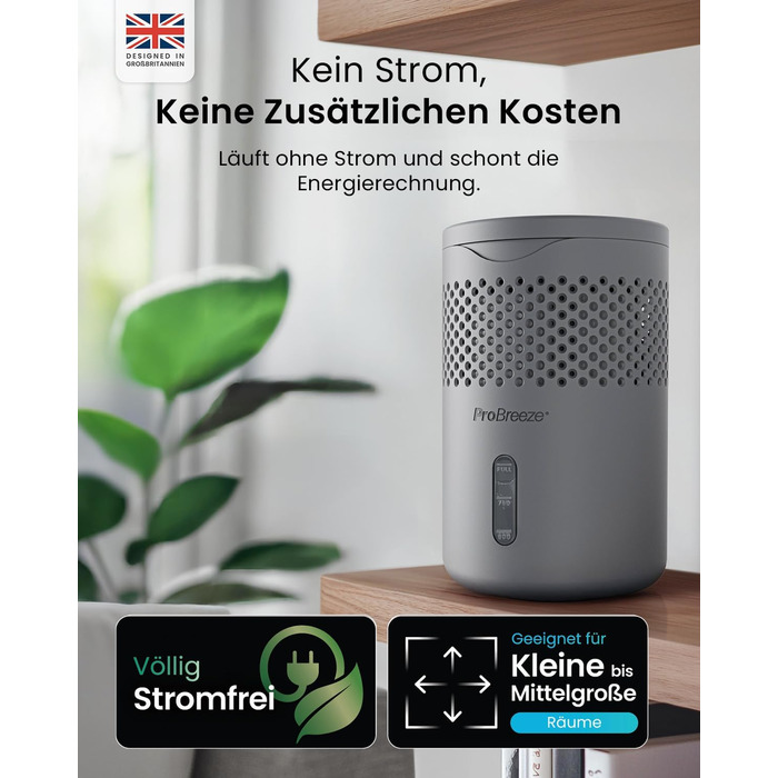 Зволожувач повітря Pro Breeze Osmo – безшумний, з можливістю поповнення – для дому, спальні, шафи, авто – міні-зволожувач без живлення – таблетка 700г (до 100 днів) сірий