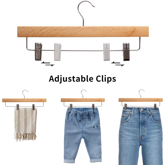 Дерев'яні вішалки для штанів LANSHINE, 20 шт. з антиковзними зажимами, 360° обертання, для штанів, спідниць та піджаків