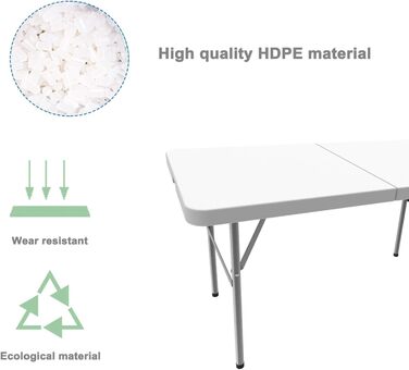 Кемпінговий стіл складний легкий, фуршетний стіл 122х61см, садовий стіл прямокутний з ручкою для перенесення, для кемпінгу, барбекю, вечірки, фуршету, весілля, білий