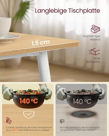 Стол обідній VASAGLE для 4-6 осіб, кухонний стіл у стилі кантрі, 140x75 см, колір: горіх + чорний, KDT100KE02