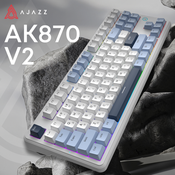Дротова механічна клавіатура Ajazz AK870 V2 Flying Fish Switches White (AK870-V2-FF-BWB)