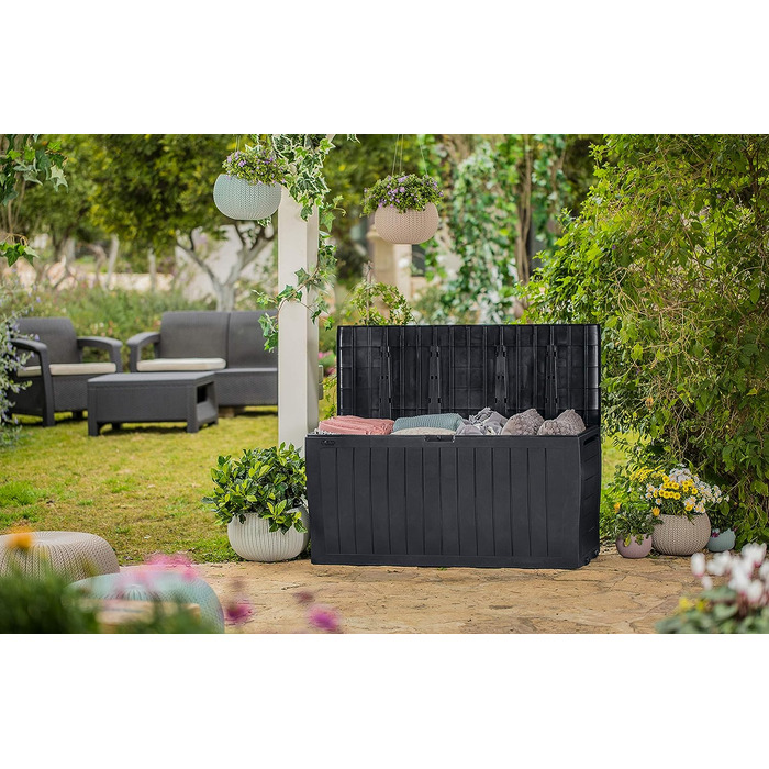 Скриня для зберігання Keter Marvel Plus 270л, сіра, водонепроникна, з сидінням, для саду, тераси, балкону