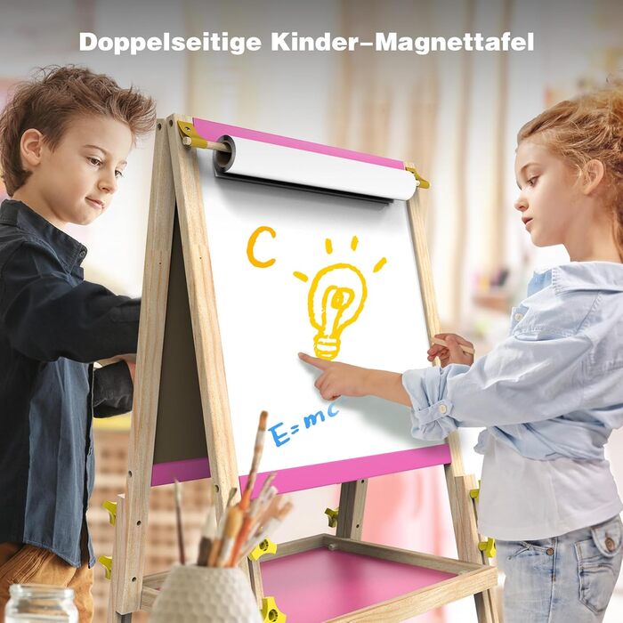Мольберт для малювання Joyooss для дітей, регульований дерев'яний мольберт для малювання, двосторонній, сухий маркер, з аксесуарами для малювання, подарунок та канцтовари для дітей 4-8 років (РОЖЕВИЙ) 106PINK