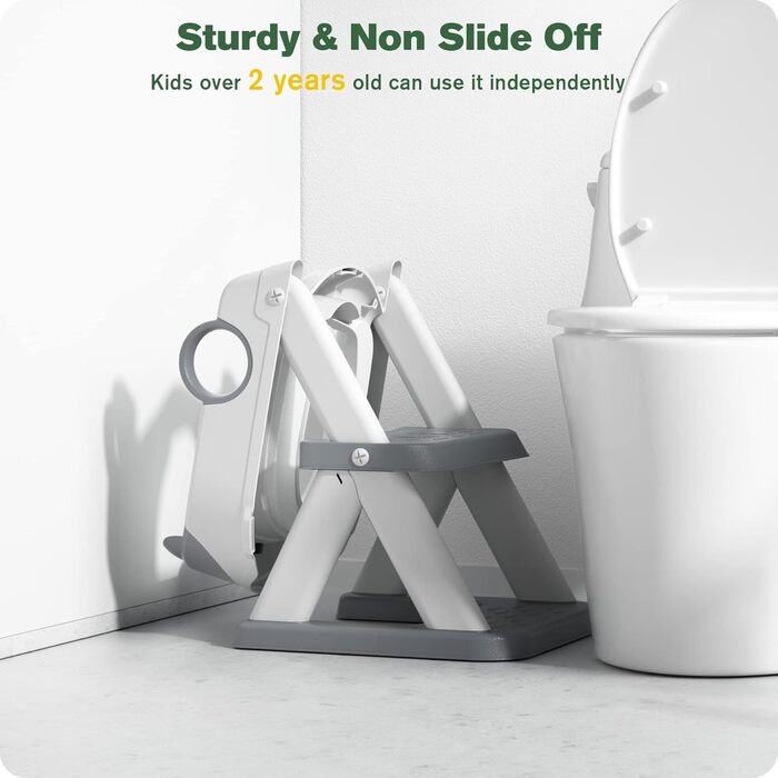 Дитячий унітаз-сходинка з сидінням 2-в-1 для хлопчиків та дівчаток, сірий. Безпечний та зручний унітаз для малюків
