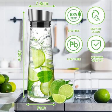 Скляна карафа для води та напоїв з кришкою та виливом, 1.5 літра