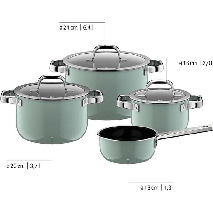 Набір каструль WMF Fusiontec 4 шт, індукція, нержавіюча сталь, чорний, Made in Germany (16/20/24 см)