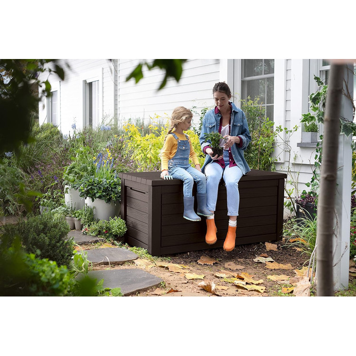 Садова скриня/бокс для зберігання Koll Living Gartenbox 623 л, коричневий - з газовими амортизаторами, вантажопідйомність кришки 272 кг