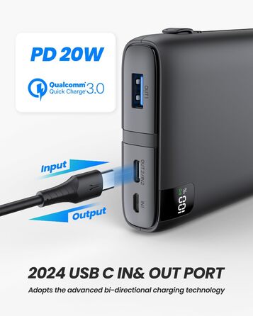 Швидкий зарядний пристрій 22,5 Вт, 4 виходи, 2 входи, чорний, 26800mAh - USB C