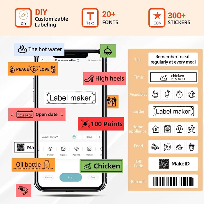 Принтер для етикеток Makeid L1 203dpi 16 мм білий