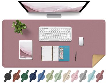 Шкіряний килимок для столу BLESWIN, великий протиковзкий підкладник під мишу та клавіатуру для ноутбука та комп'ютера, офісний настільний мат для письма (90x43 см, рожево-ліловий)