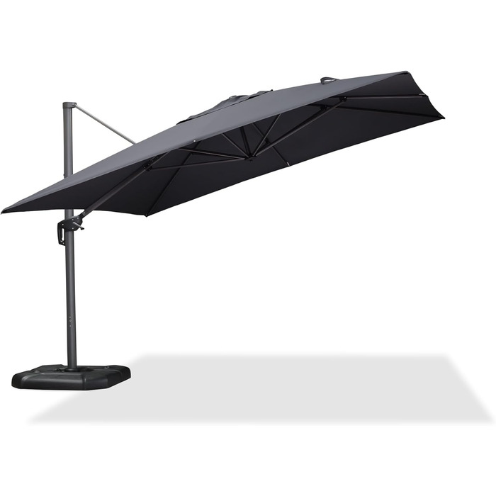 Парасолька від сонця PURPLE LEAF 350x350 см, велика садовий ампельний зонт з рукояткою, поворотом на 360° та хрестою основою для тераси та балкона, сіра