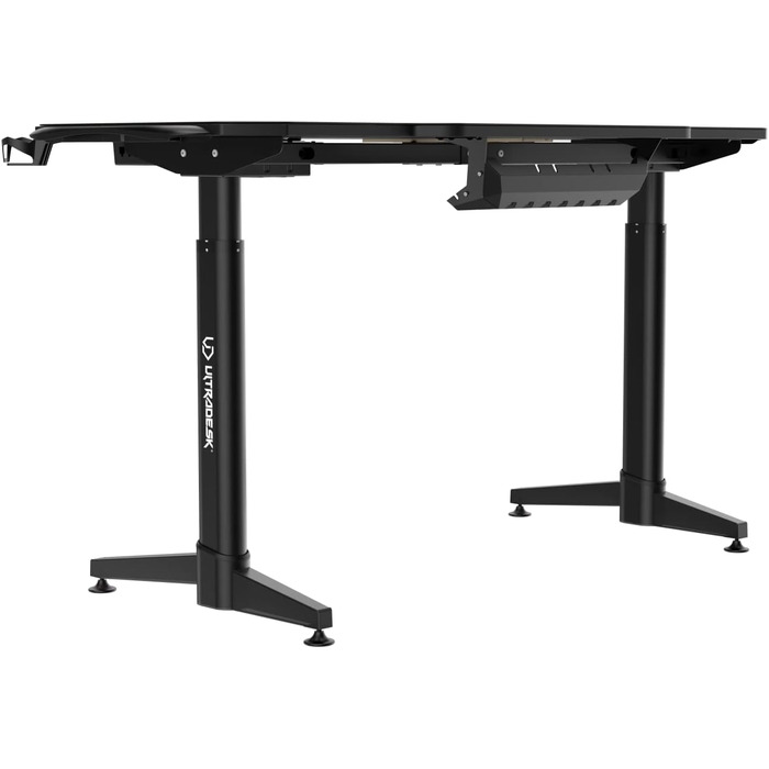 ULTRADESK Стіл для роботи Level V2 - Регульована висота, 140x68 см, з підсвіткою, для геймінгу, офісу, дому - з XL-килимком для миші (Синій)
