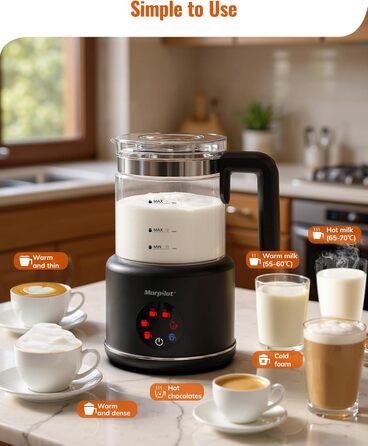 Електричний спінювач молока Morpilot 6-в-1, чорний, 130-500 мл, 600 Вт, для капучино, лате, гарячого шоколаду, миється у посудомийній машині