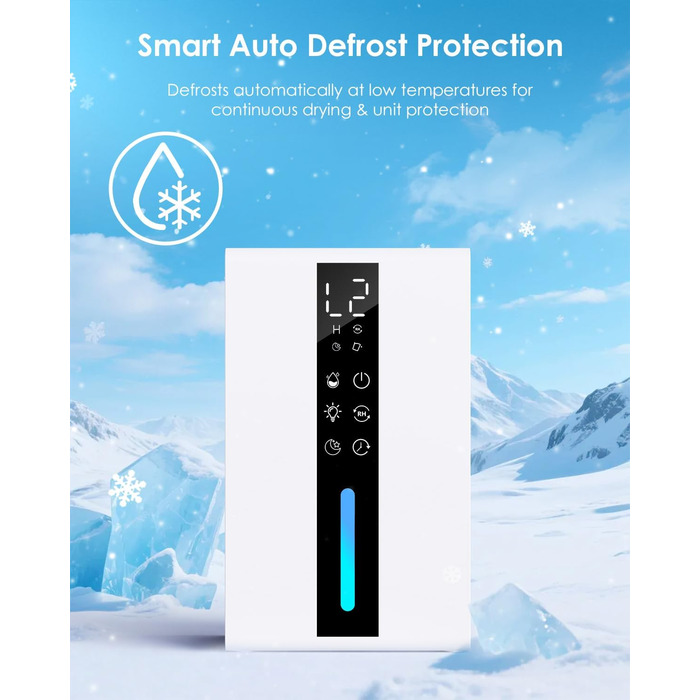 Електричний осушувач повітря з баком для води - 3 швидкості, 2 режими, таймер 48H, авто-стоп, захист від замерзання, для спальні та ванної кімнати (1800 мл)