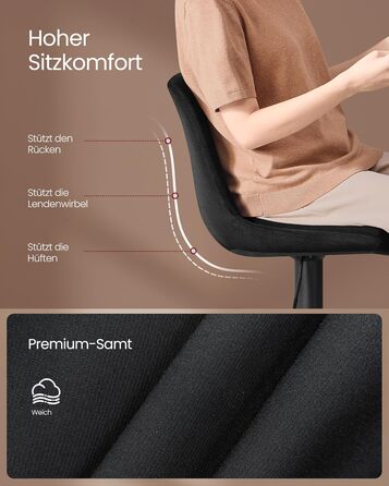 Барні стільці VASAGLE 2 шт. регульовані по висоті, обертаються, зі спинкою та підставкою для ніг, для кухні, їдальні, бару, сталь, LJB195G02 (Чорний, Велюр)