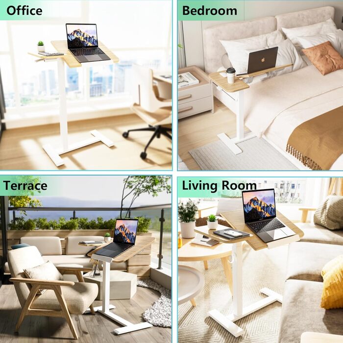 Регульований столик для ноутбука ETHU: мобільний, багатофункціональний, з нахиленою поверхнею, на колесах, для офісу та дому (дуб, коричневий)