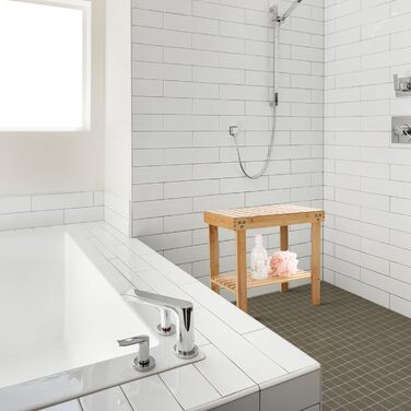 Банкетка для ванної кімнати VaeFae з бамбука, табурет для душу з підставкою для ніг та полицею для аксесуарів, для душу, ванної, вітальні, спа-салону, саду