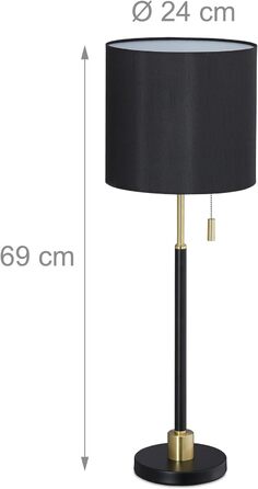 Настільна лампа Relaxdays з вимикачем, елегантна приліжкова лампа з тканинним абажуром, цоколь E27, HD 69 x 24 см, чорно-золотий