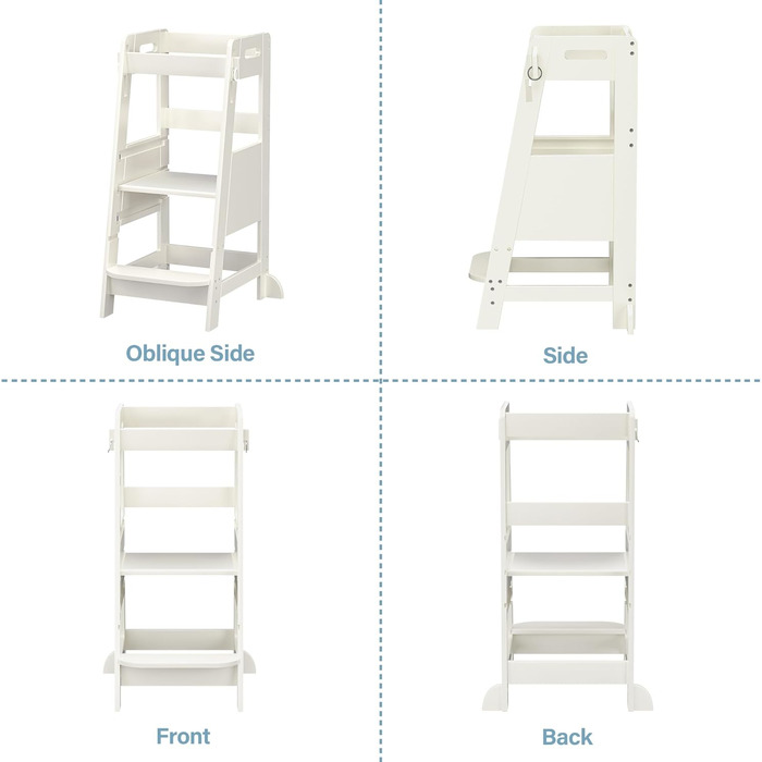 TOETOL Стілець-підставкою для малюків з бамбука, 3 положення по висоті, для кухні, ванної кімнати, антиковзаюча поверхня (слонова кістка)