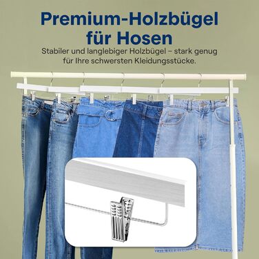 Дерев'яні вішалки для штанів SereneLife з кліпсами (20 шт.), 35,6 x 1,3 x 17 см, для джинсів, шортів, спідниць