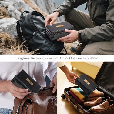 Портативний вологозберегаючий футляр для сигар на 5 сигар (50RG) з ножем, підставкою, гігрометром та зволожувачем, подарунковий набір для поціновувачів сигар (Чорний)