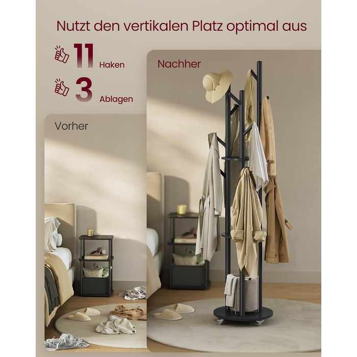 Дзеркало-вішалка VASAGLE для прихожей, спальні, вітальні, чорний RCR023B01