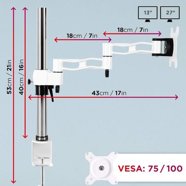 Підставка для двох моніторів Duronic DM35V2X1 | Регульована, гнучка, VESA 75/100 | Для офісу та дому