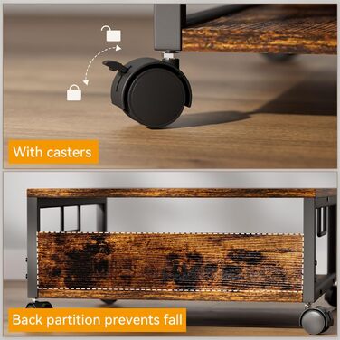 Стійка для принтера IBUYKE з 2 ярусами, коліщатками, коричнева. Підходить для офісу, дому, книг, сканера, факсу. Модель TLJ008H