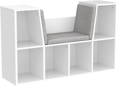 Книжкова шафа з подушкою для сидіння, дитяча полиця на 6 відділень, 63x103x30 см, м'яка, лавка дитяча кімната, біла