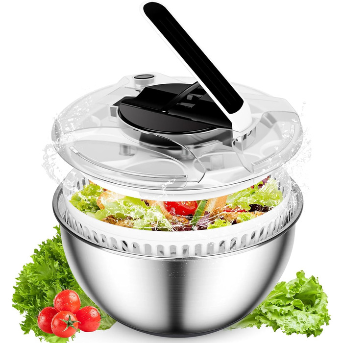 Салатниця-центрифуга 4.5л з нержавіючої сталі - для миття овочів, зелені та ягід