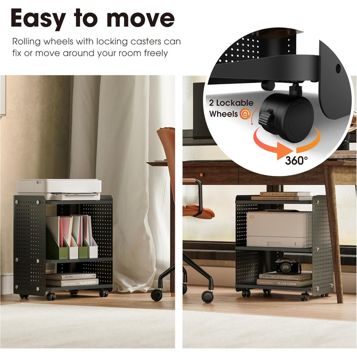 Стіл для принтера Fenge на коліщатках з органайзером та полицями, 45.3x33.5x53.5 см (Чорний)