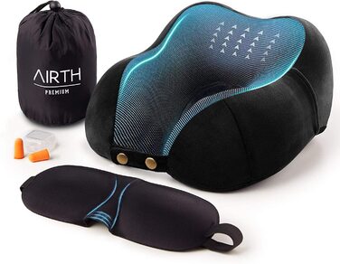AIRTH® Преміум подушка для шиї у подорожах з memory foam - ергономічна підтримка шиї з знімним чохлом для максимального комфорту та розслаблення | Чорний, 2023