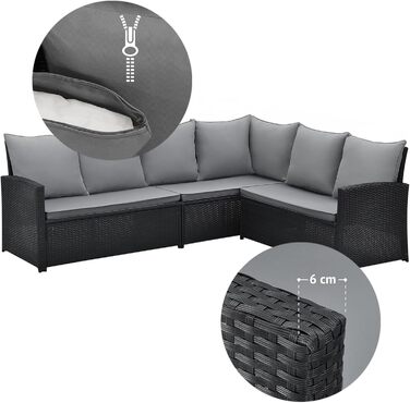 Садовий кутовий диван SVITA Monroe з ротангу (поліротанг) чорного кольору - комплект меблів для відпочинку