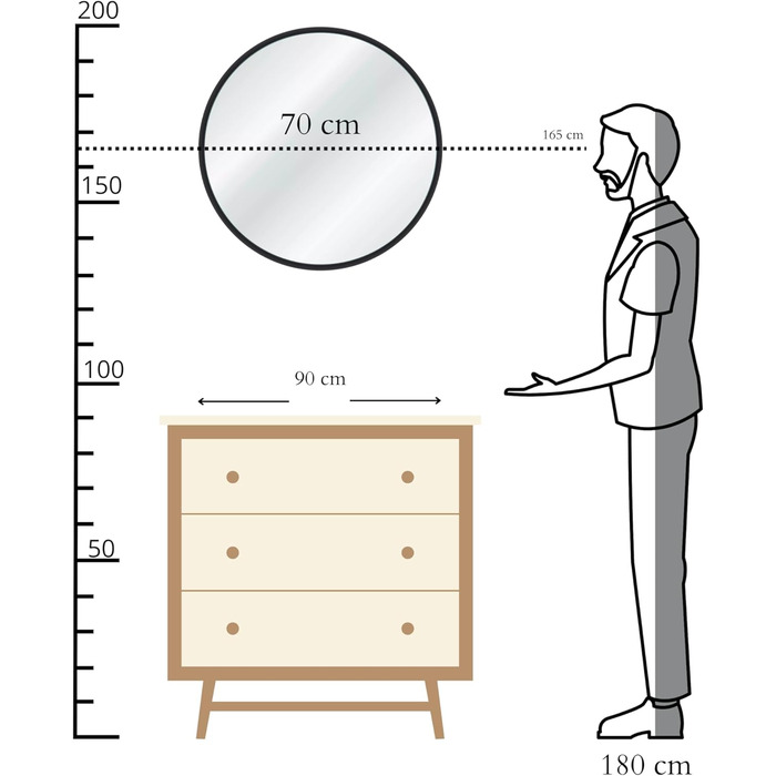 Круглий настінний дзеркало Gold&Chrome: великий, 50x50 см, з гарантією 2 роки. Ідеально для ванної кімнати та макіяжу. Алюмінієвий, декоративний, для дому.