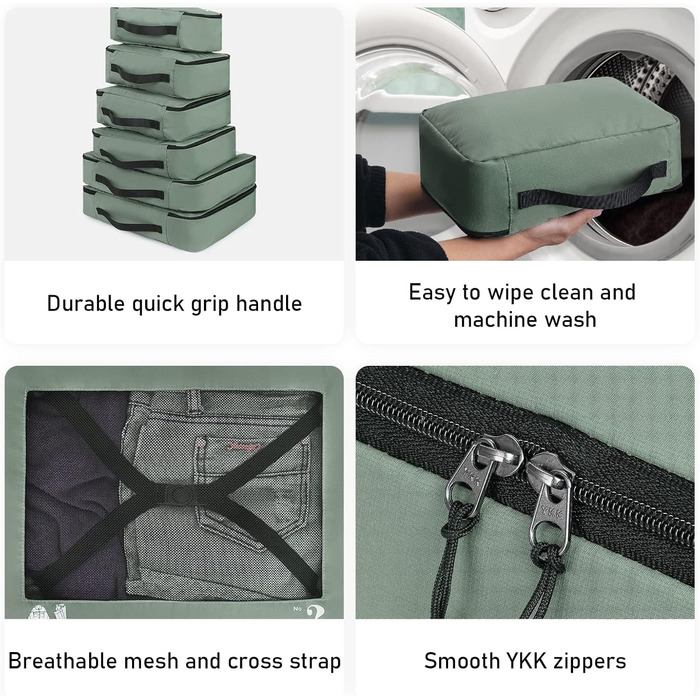 Набір органайзерів для подорожей ECOHUB для валізи, 7 шт, еко-сумки з переробленого PET, органайзери для одягу та взуття (Зелений)
