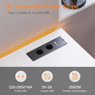 Комп'ютерний стіл ODK з 3 висувними ящиками, 100x48x75.5 см, з розетками та USB, білий. Перевертається, для дому та офісу