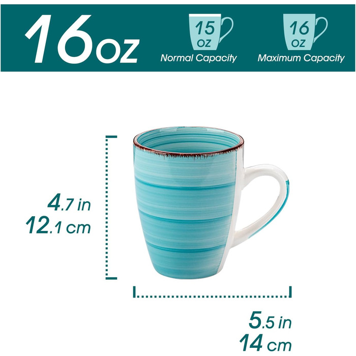 Ванкассо BONITA чашки для кави набір з 6 шт. , набір чашок фаянсовий посуд, кавова кружка 500 мл з ручкою, чашки для еспресо, чашки для чаю великі, підходять для різних напоїв, колір синій