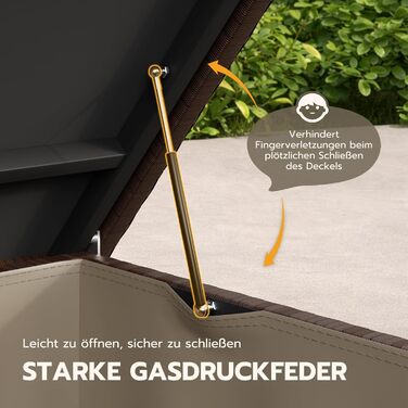 Водонепроникний садовий ящик Amopatio Gartenbox 650л з поліротангу для подушок, металевий з газовими амортизаторами, для саду та балкону, коричневий