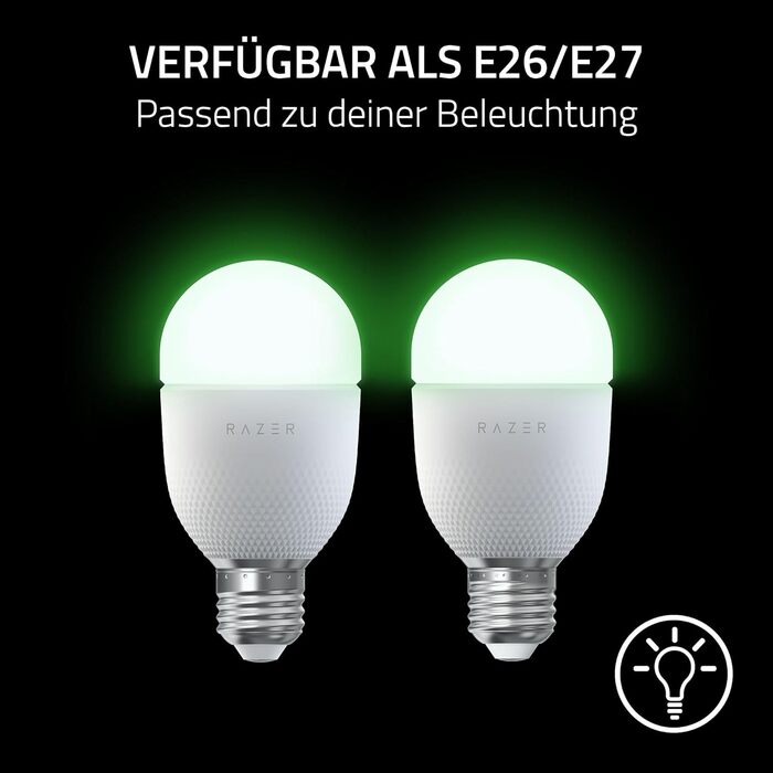 Лампа для монітора Razer Aether Smart Bulb E27 з RGB підсвічуванням для геймінгу, сенсорним керуванням та регулюванням температури кольору та яскравості