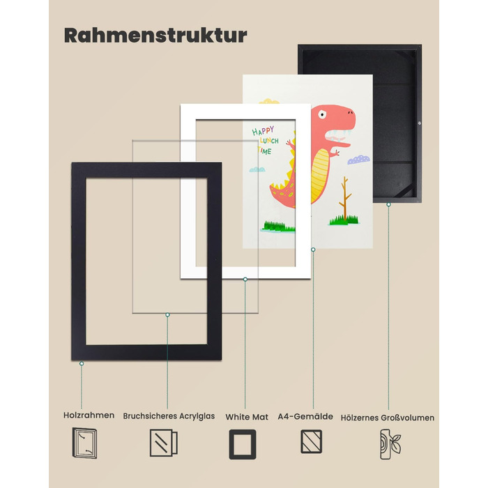 Рамки для фотографій A4, 2 шт. - Чорні, для дитячих малюнків, школи, дому, офісу