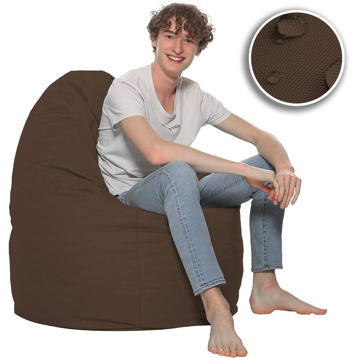 Подушка для підлоги Beanbag XXL для дорослих і дітей - підходить для ігор або відпочинку - в приміщенні та на вулиці, оскільки вона водонепроникна - з намистинами EPS, колір коричневий, розмір XL