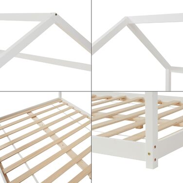 Дитяче ліжко en.casa Cerro з ламелями, ліжко-халаузер, ліжко-трансформер для підлітків, ліжко Монтессорі з масиву сосни, 140x200 см, біле
