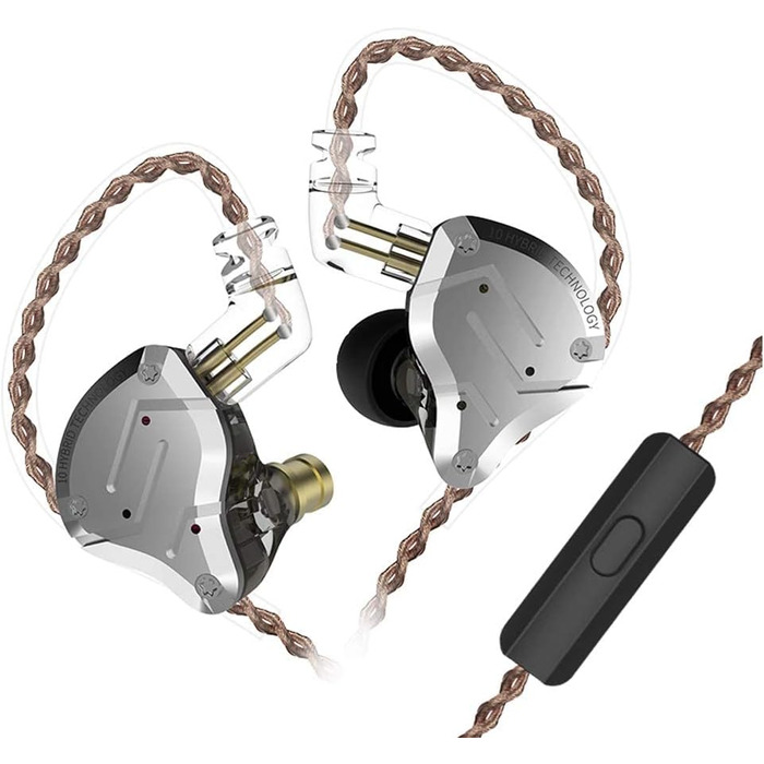 Навушники-вкладиші KZ ZS10 Pro, HiFi, Захист від поту, Шумоізоляція, 2-контактні, Чорні, без/з мікрофоном