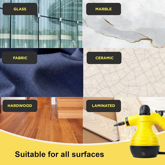 Портативний пароочисник Comforday для дому та авто: видаляє жир, плями та бруд. Зі 9 насадками для чищення диванів, кухні та інших поверхонь.