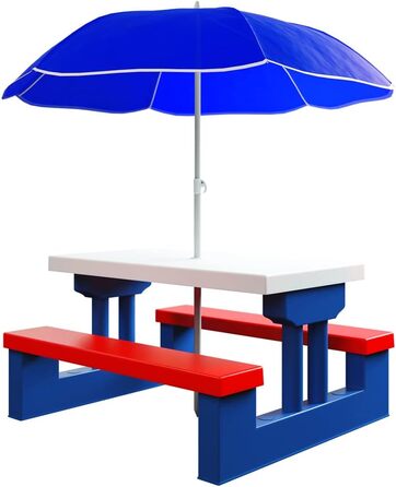 Дитячий комплект меблів для пікніка Spielwerk®: стіл, стільці та сонцезахисний парасольку. ABS пластик, водостійкий, рожевий, для саду та вулиці.